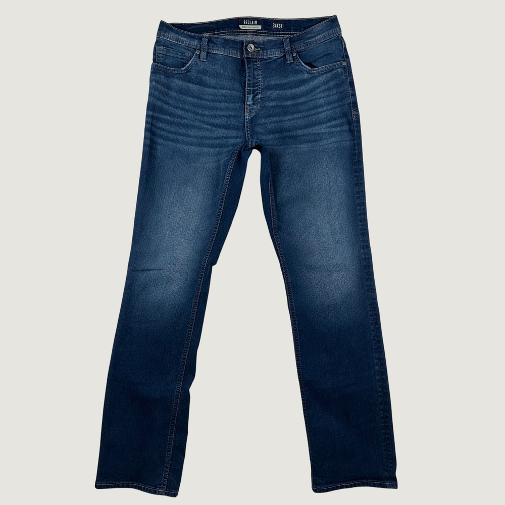 BKE Reclaim Regular Straight Jeans Mens Denim Pants 34x34 Blue Classic Casual